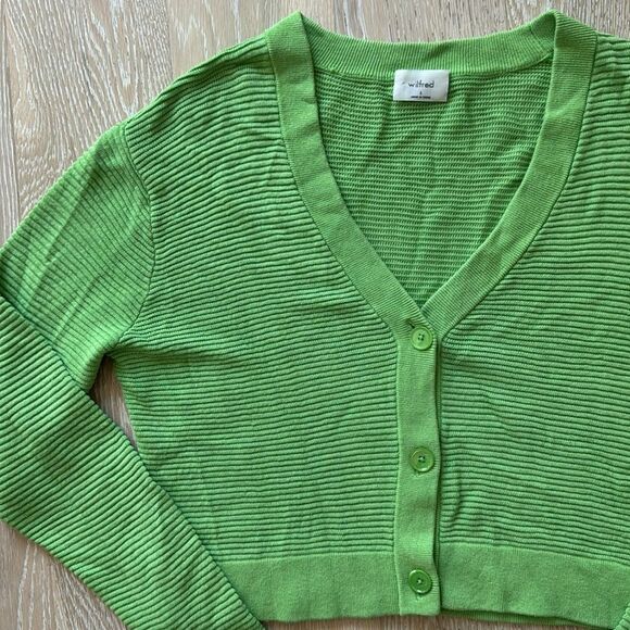 Wilfred Aritzia Light Cropped Linen-Blend Cardigan Green SzS - Picture 1 of 11
